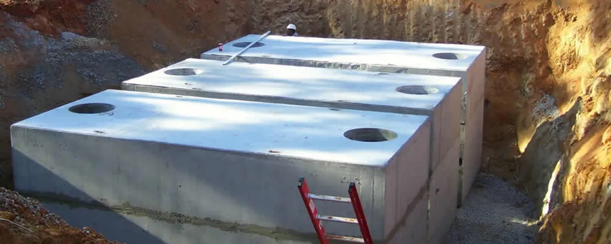 Septic tank installation site with a newly placed concrete tank in Royal Oak, MI